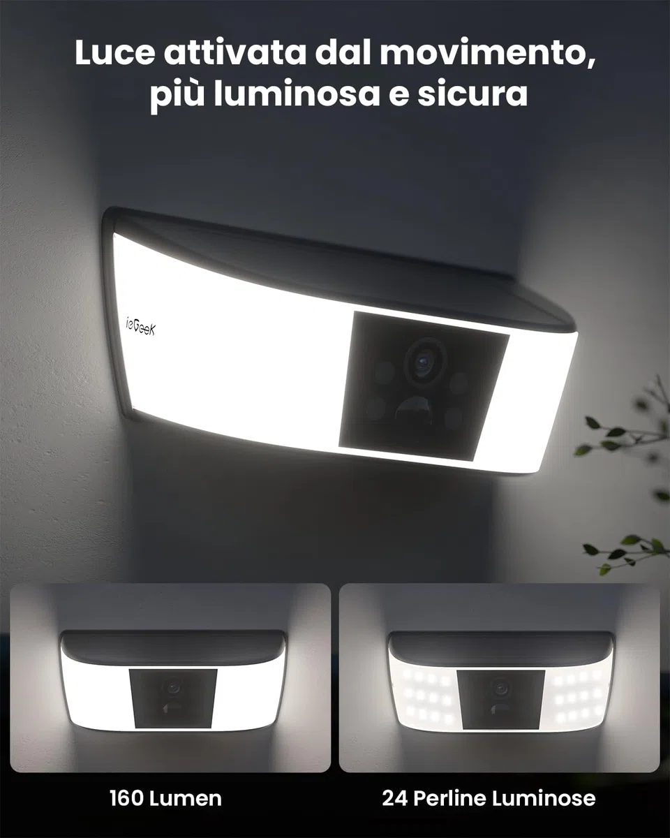 ieGeek 2K Faro Esterno con Telecamera, Luce Telecamera Wifi Esterno Senza Fili, Pannello Solare Integrato, Faretto Regolabile, Rilevamento PIR, Visione Notturna a Colori, IP65, Solo 2,4 GHz, S4