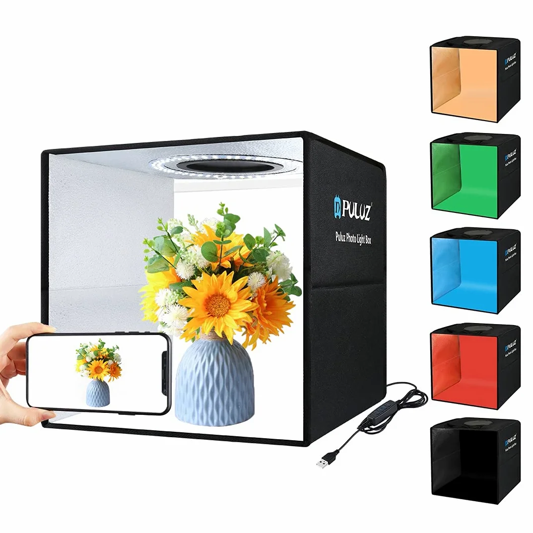 Scatola fotografica 12 ''/30 cm Piccolo prodotto Fotografia Light Box PULUZ Portatile Photo Booth Studio Lightbox con dimmerabile 112 LED Luci e 6 Fondali fotografici