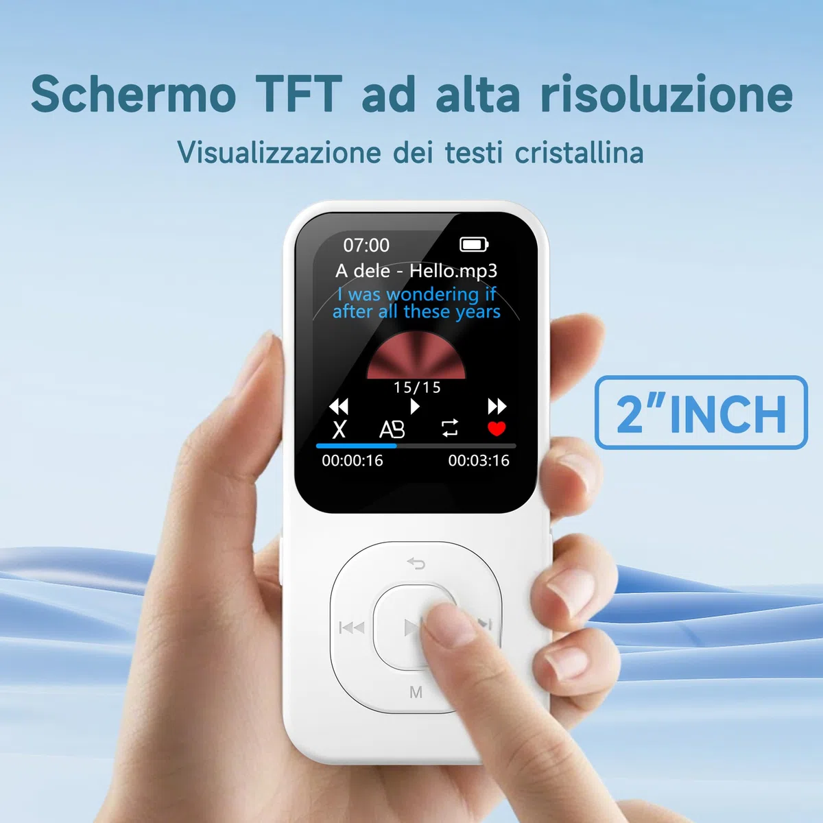 Lettore MP3 da 64GB con Bluetooth 5.3, Lettore musicale PECSU schermo HD con altoparlante, Radio FM, Registratore vocale, Suono HiFi, E-book, Cuffie incluse (Bianco)