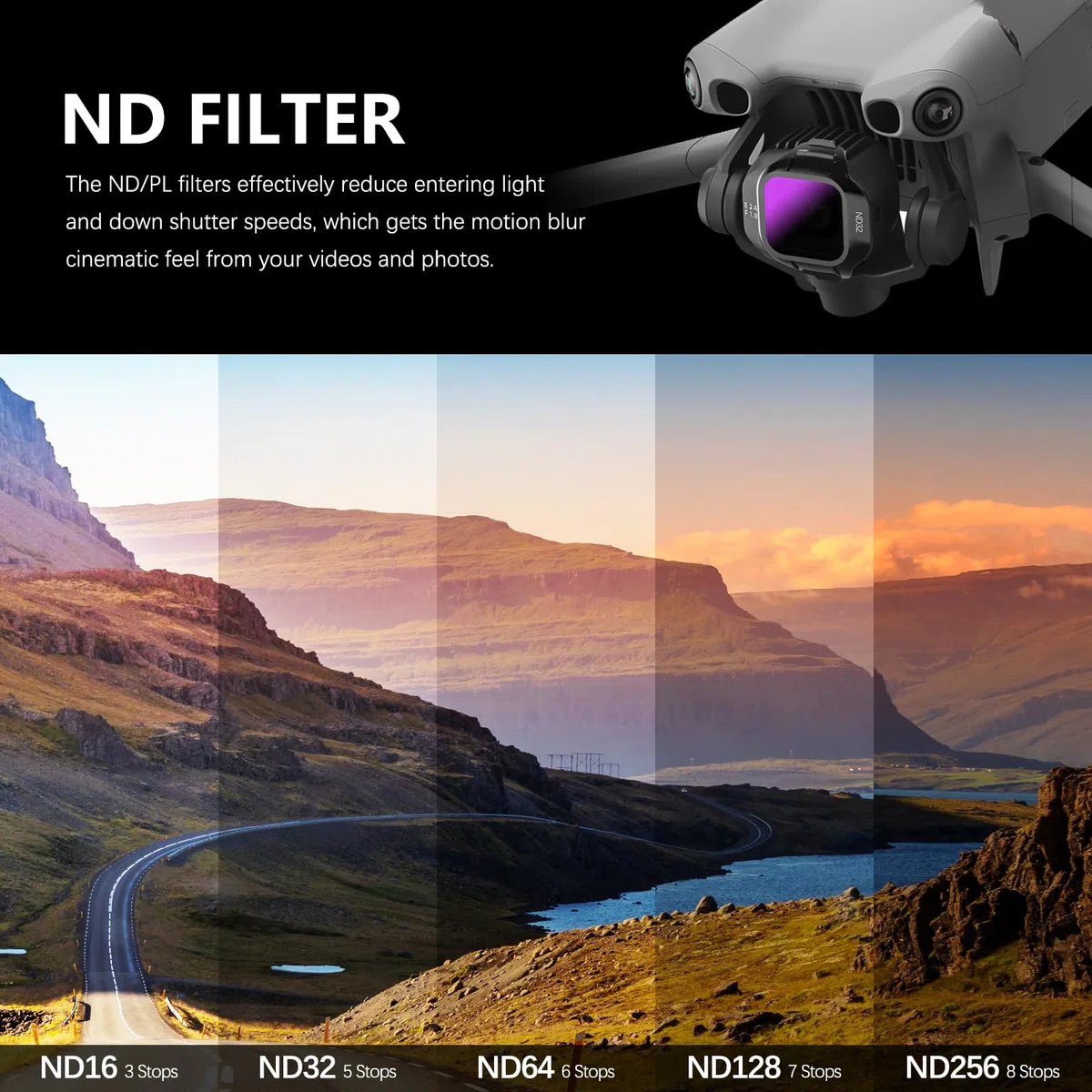 FPVtosky Mini 5 Pro ND Filter Set, ND-Filter multi-strato, Set di filtri CPL per accessori DJI Mini 5 Pro, 6 pezzi (CPL, ND16, ND32, ND64, ND128, ND256)