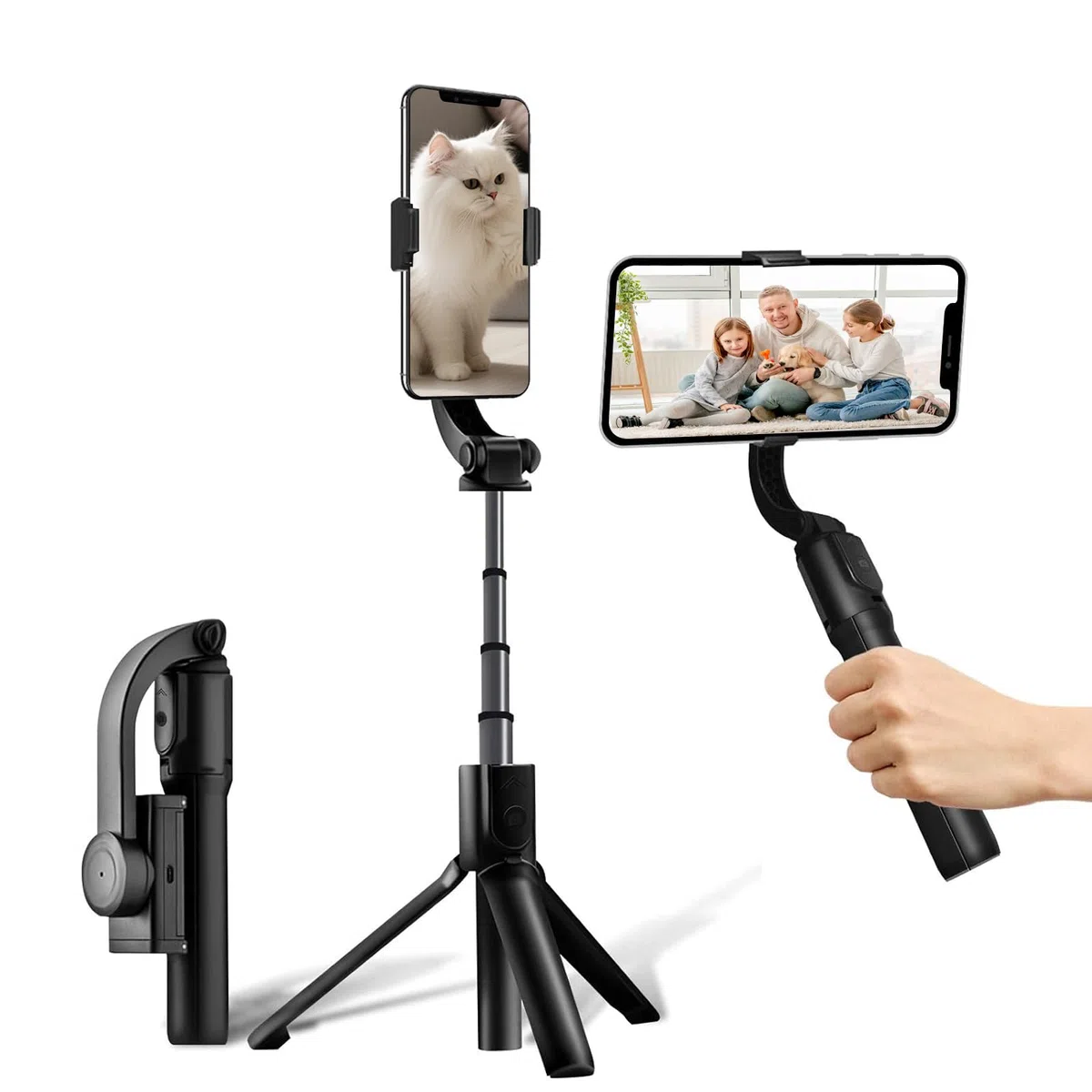 Stabilizzatore selfie con telecomando bluetooth, stabilizzatore smartphone a 1 asse, piccolo e leggero, pieghevole, per vlogging, YouTube, video dal vivo, compatibile con iPhone/Android