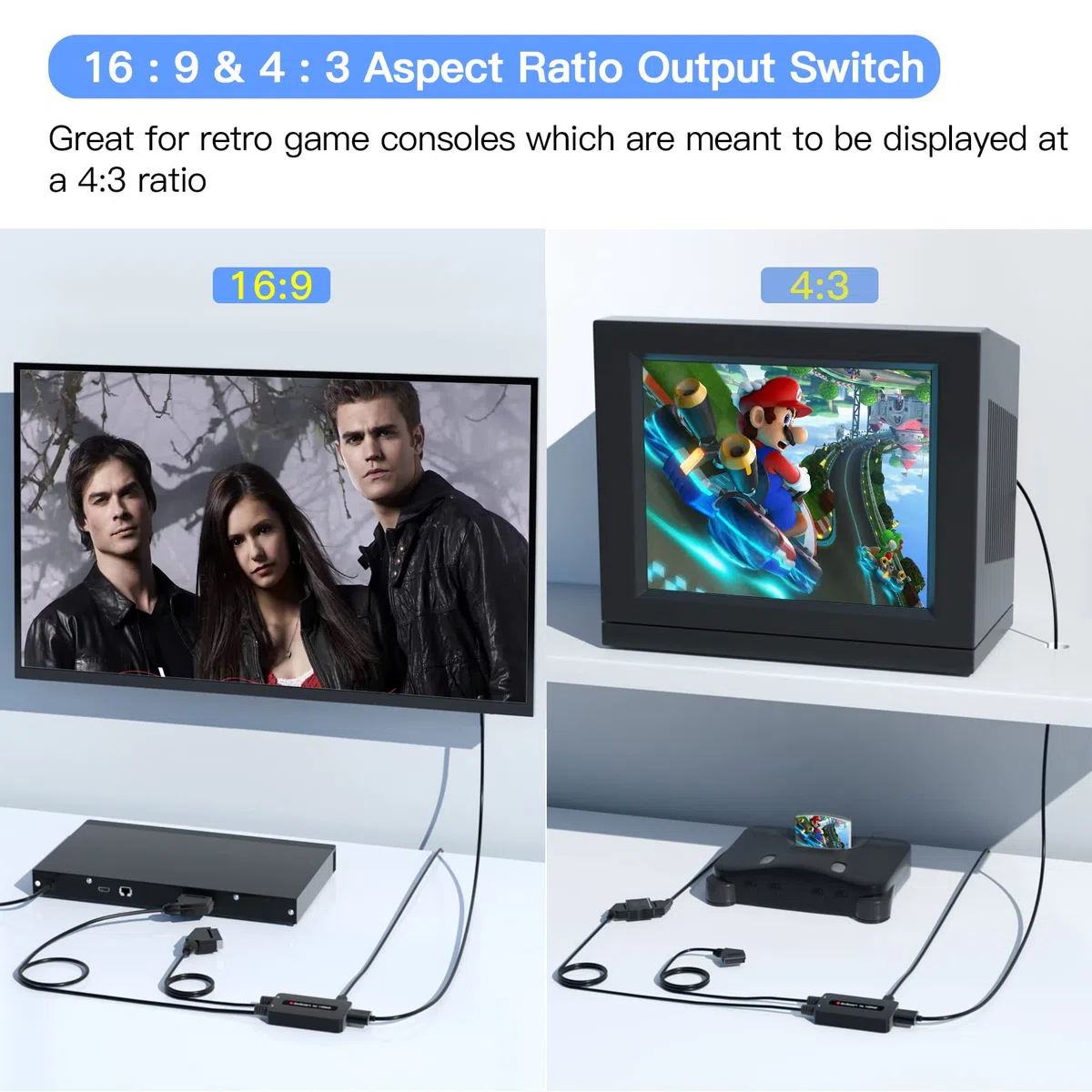 Convertitore 2 x Scart a HDMI con Interruttore di Rapporto 4: 3/16: 9, Dual Scart a HDMI per Dispositivi più Vecchi da Visualizzare su HDTV