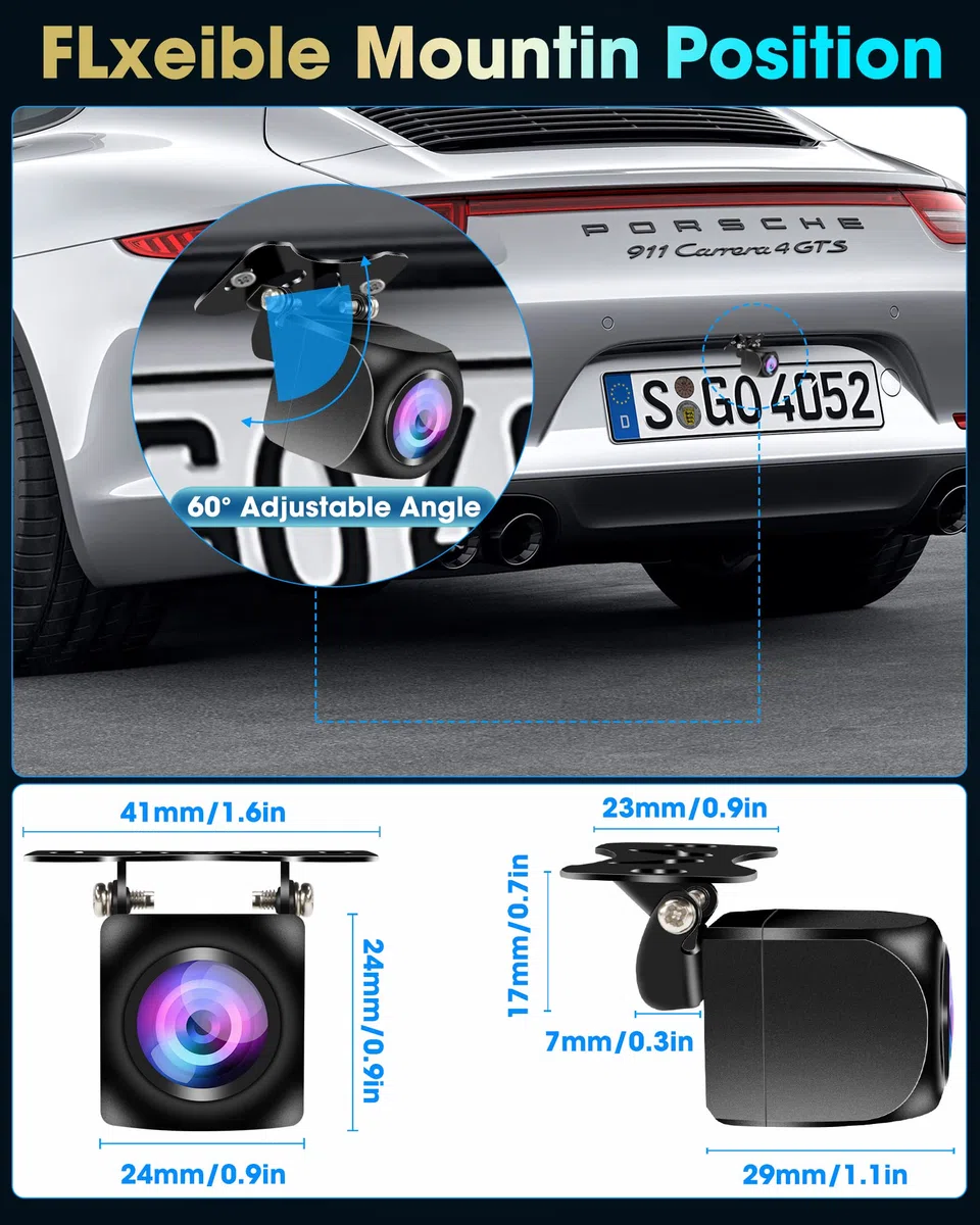 AHD 1080P Retrocamera Auto PAL&NTSC Telecamera Retromarcia Universale HD Visione Notturna IP68 Impermeabile Telecamera Posteriore Auto Compatibile con Display LCD/TFT e Monitor per Auto [12V, 25fps]