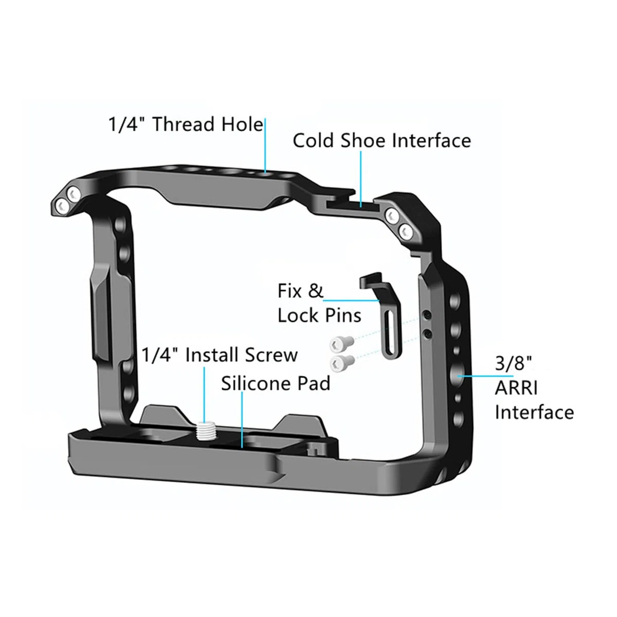 Gabbia ZV-E10 II, gabbia per fotocamera Alpha ZV-E10 ii/ZVE10 ii, con blocco tracolla per fotocamera e morsetti per cavi HDMI/SDI/USB-A/USB-C/Type-C, supporto cavo di diametro 2 ~ 6 mm