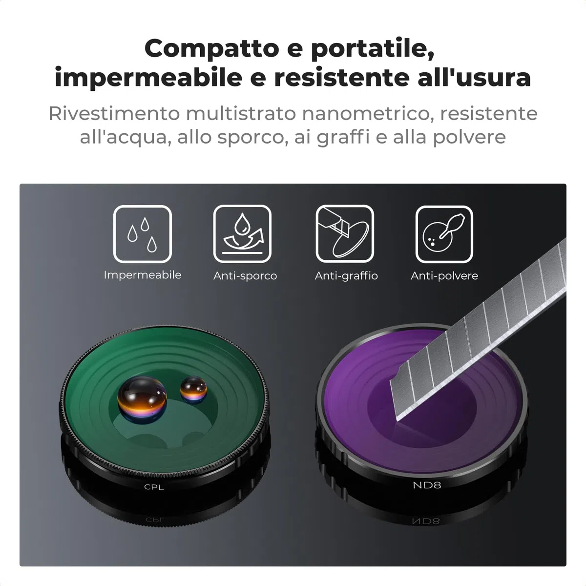 K&F CONCEPT Set di Filtri ND Compatibile con Fotocamera Vlogging DJI Osmo Nano, 4 Pezzi Filtri ND8 ND16 ND32 ND64 in Vetro Ottico HD Multirivestito, Accessori per Obiettivo di Action Camera