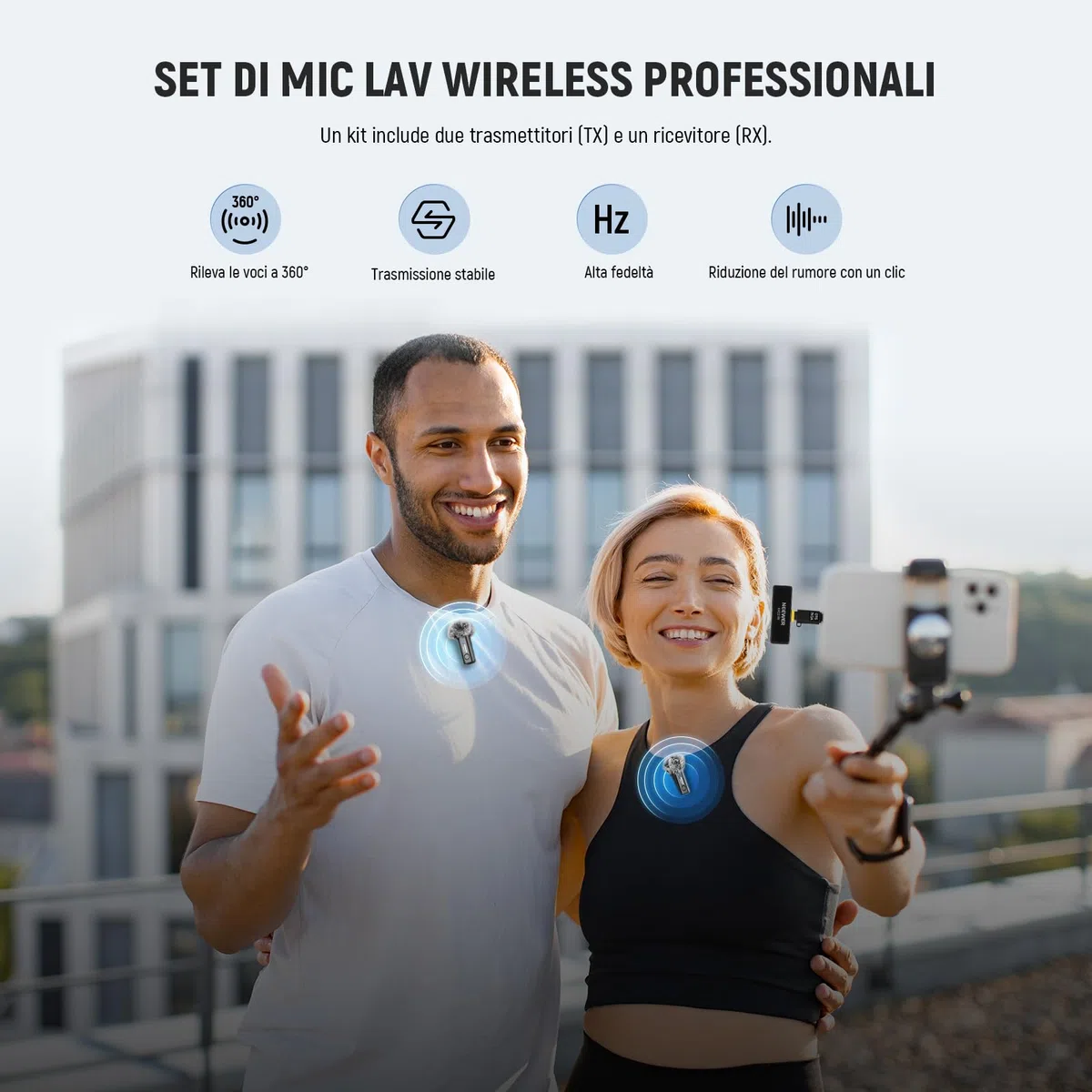 Neewer Kit Microfono Lavalier Wireless per USB C, Microfoni a Condensatore Omnidirezionali Compatibili con iPhone 15 Samsung Android Phone, Mini Lav Mic Anti Rumore per Vlogging Streaming Live, KM23