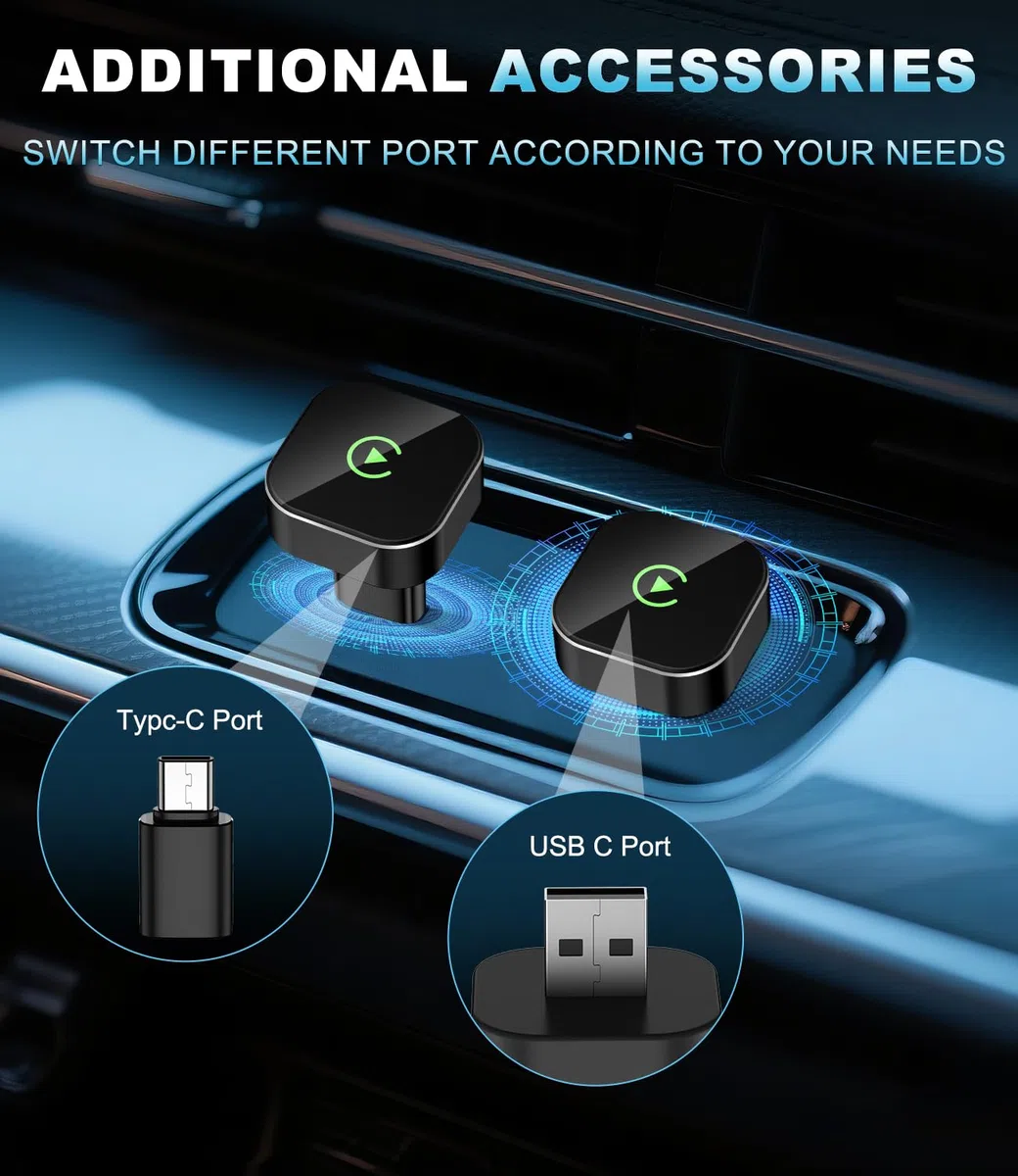 Adattatore CarPlay Wireless per Apple, Converte l'adattatore Cablato in Wireless CarPlay, Plug & Play, Solo CarPlay Dongle Stick per Auto con Car Play Cablato e per iPhone iOS 10+