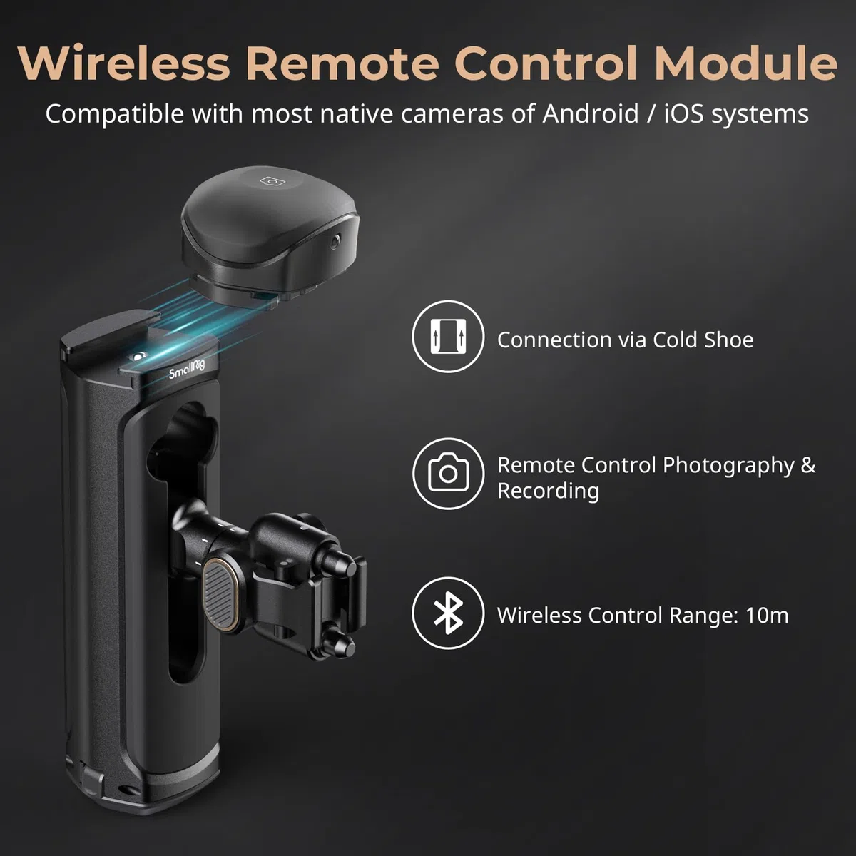 SMALLRIG Maniglia Laterale di Controllo Wireless per Gabbie per Smartphone a Sgancio Rapido SMALLRIG, Impugnatura in Alluminio con Adattatore a Sgancio Rapido, Modulo di Controllo Remoto - 4402
