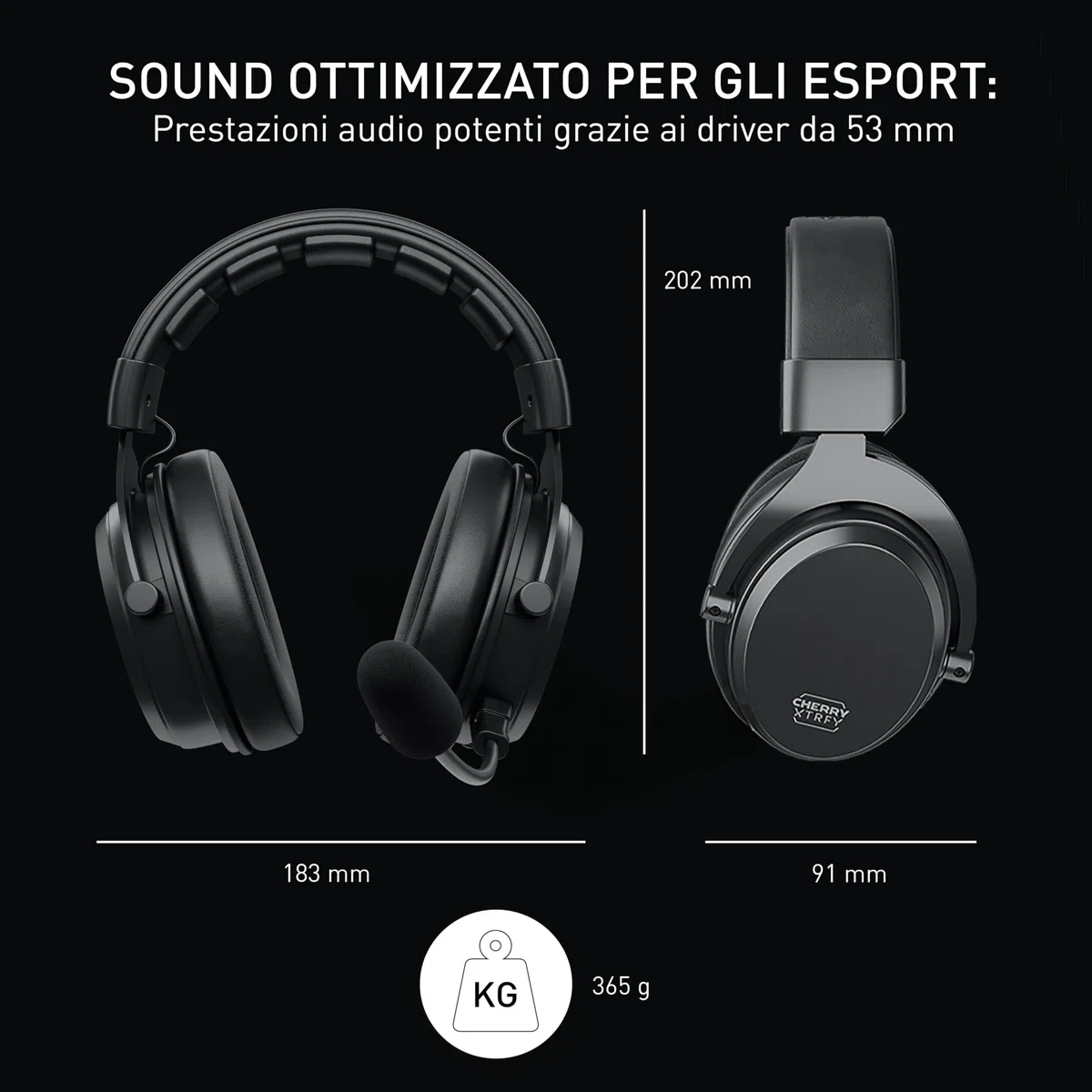CHERRY XTRFY H3 Wireless, Cuffie Da Gaming Senza Fili, Suono Ottimizzato Per Gli Esports, Ideale Per Gioco, Streaming & Musica, Microfono Staccabile, Nero