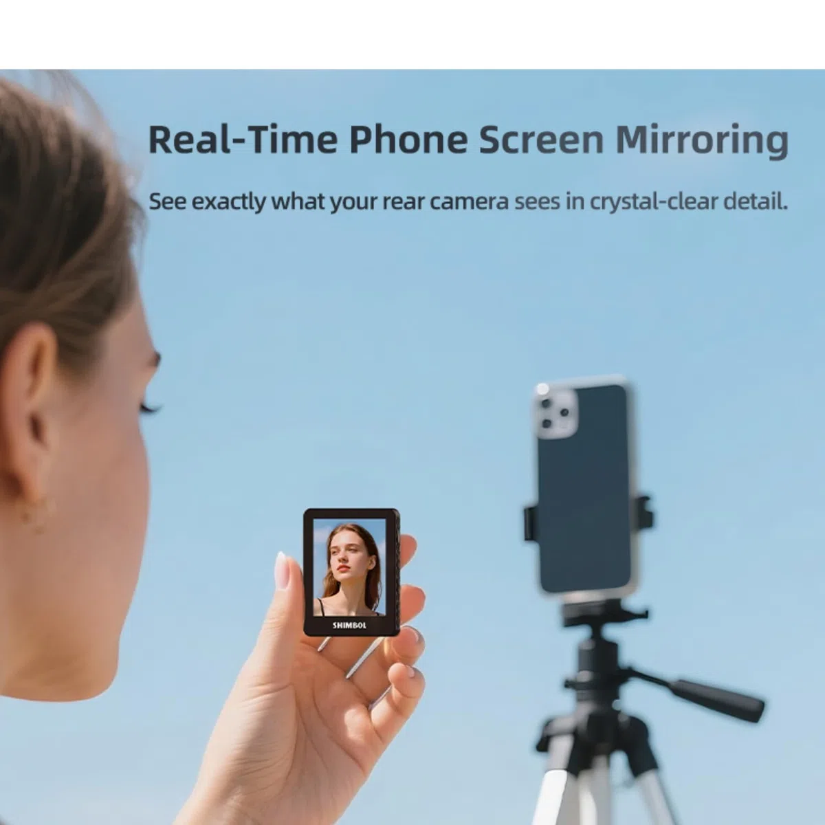 SHIMBOL CP5 Mini 2 Selfie Monitor Screen – Display Esterno per Smartphone Fotocamera Posteriore 2.4" Vlog Screen per iPhone & Android, collegamento 30 m, zoom 4x, Bluetooth Shutter (Silver Gray)