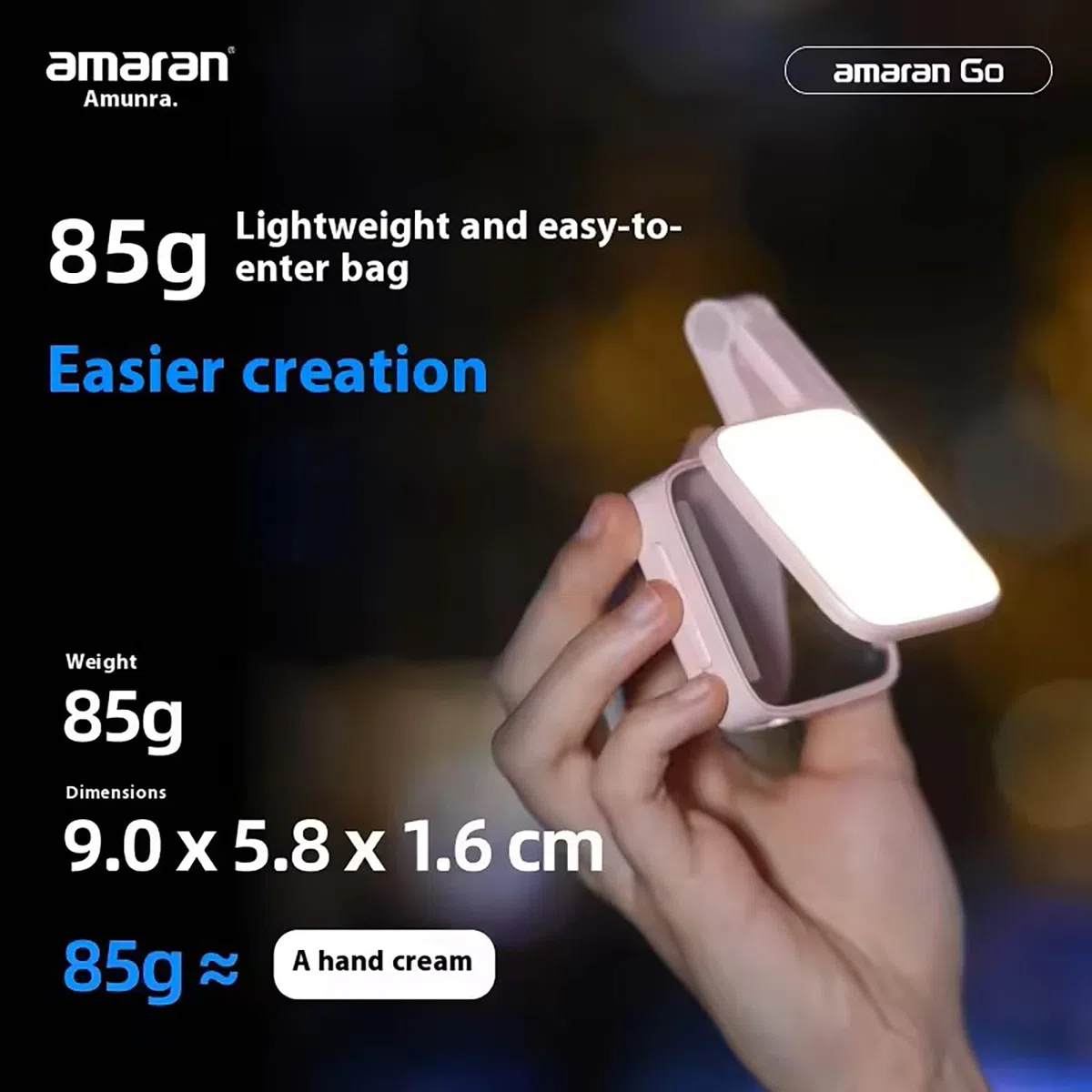 Amaran Go - Luce magnetica per telefono per selfie, doppia sorgente luminosa LED con specchio regolabile CCT 2700K-6500K, ricaricabile per selfie, trucco, videoconferenze, TikTok, per iPhone e Android