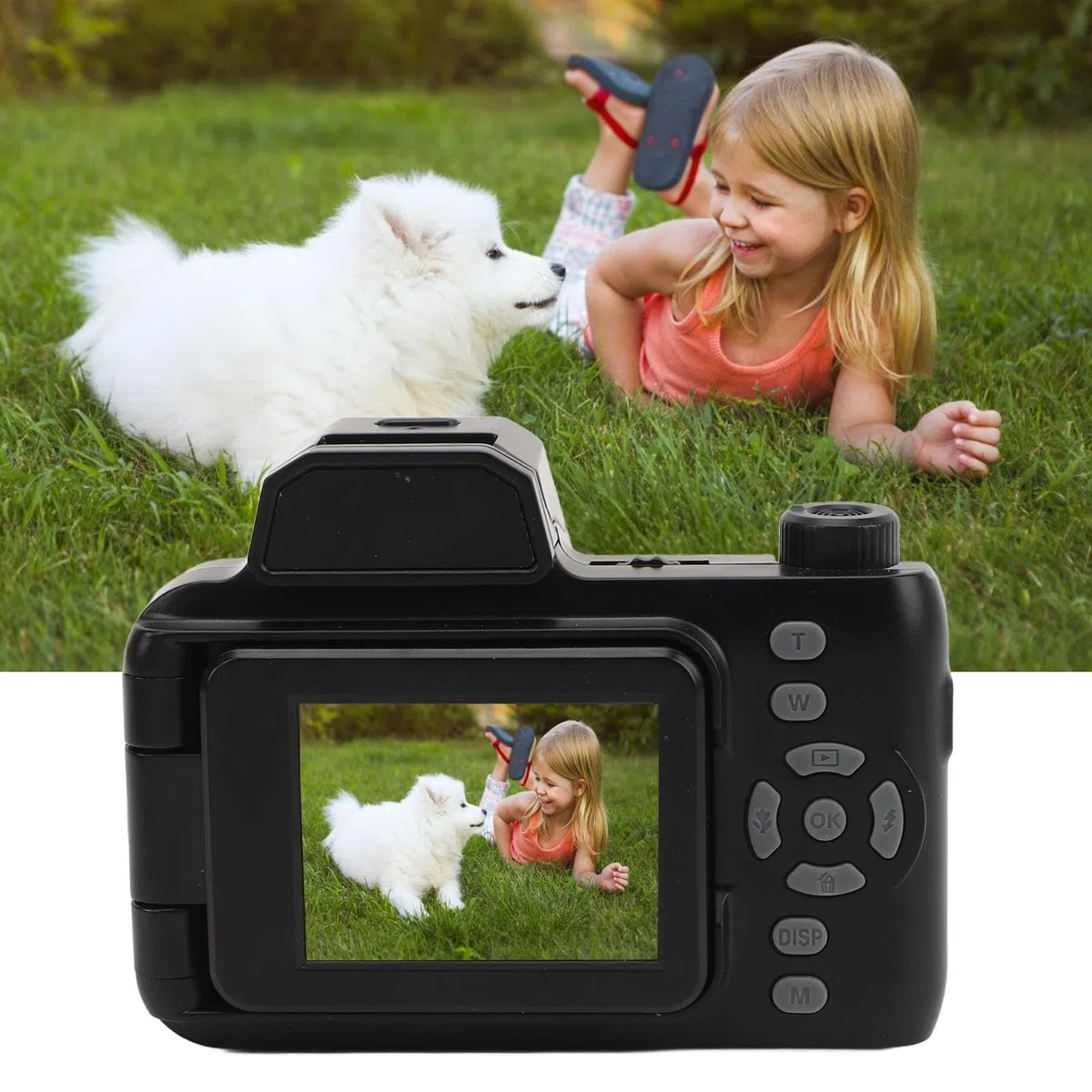 Fotocamera Reflex, Fotocamera 1080P Mini Fotocamera Reflex Digitale con Schermo Flip da 2,0 Pollici, Video Zoom Digitale 4X per Bambini Adulti Principianti