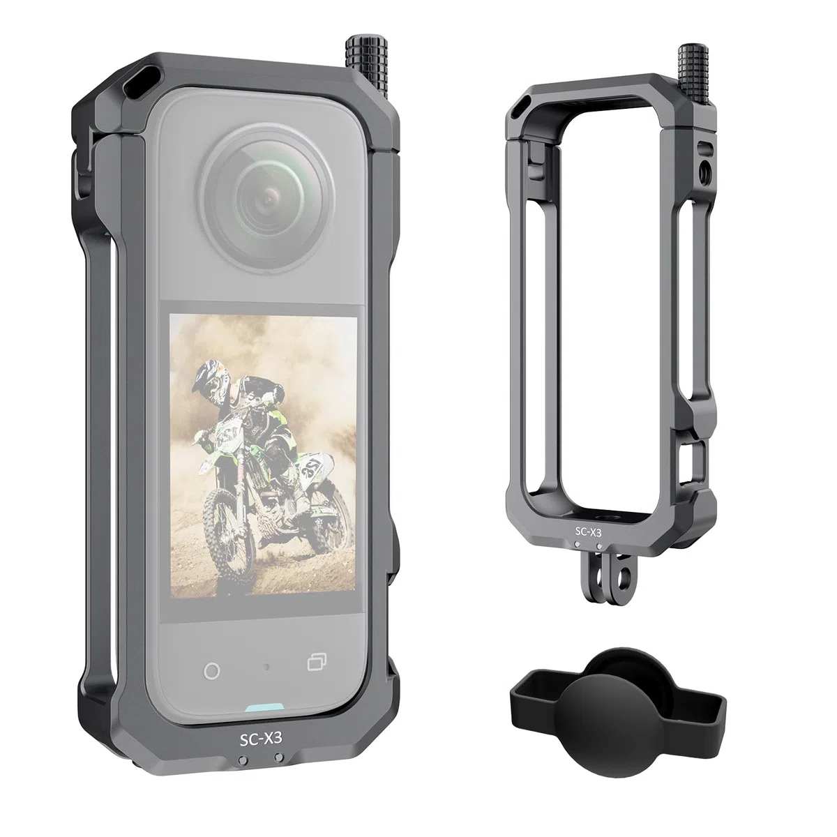 SIRUI Gabbia per Fotocamera per Insta360 X3, Custodia Protettiva in Alluminio per Insta360 X3 con Copriobiettivo in Silicone, Filettatura da 1/4" e Slitta Fredda, Accessori per Fotocamera, SC-X3