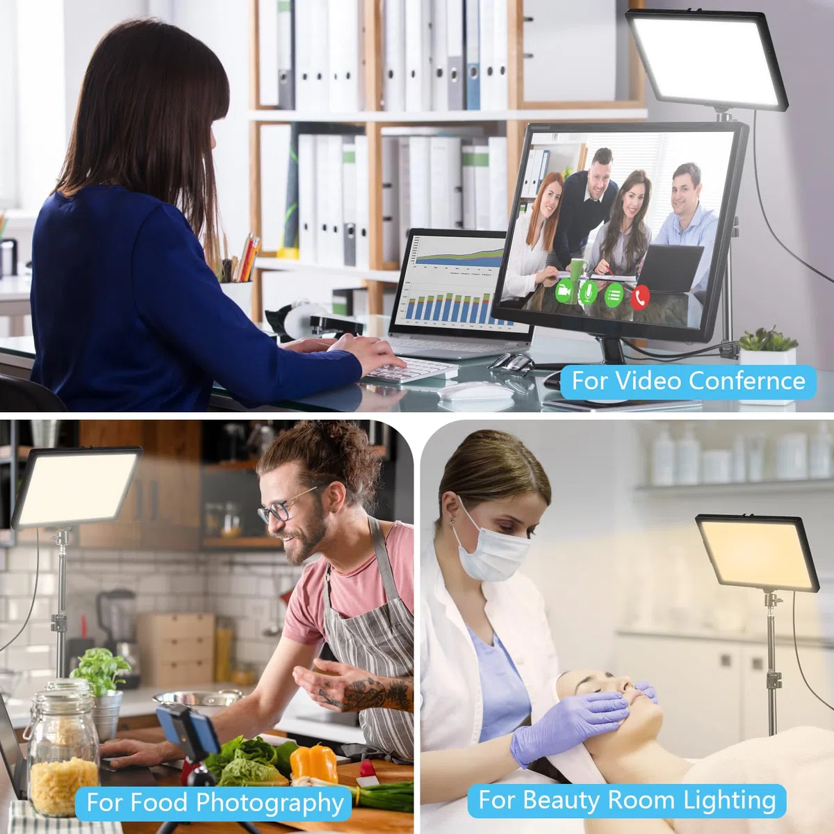 Luce Foto-video LED 2-Pack, Luce Continua Dimmerabile USB LED Bi-colore 2800-6500K, Kit di Illuminazione Fotografica 173cm con Supporto Treppiede per Studi, Registrazione Video YouTube TikTok