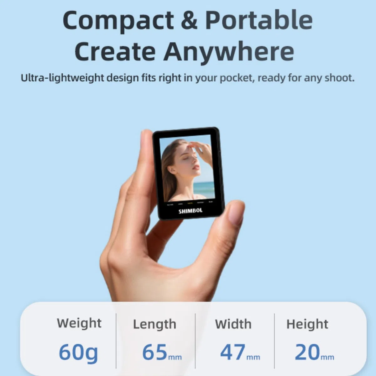 SHIMBOL CP5 Mini 2 Selfie Monitor Screen – Display Esterno per Smartphone Fotocamera Posteriore 2.4" Vlog Screen per iPhone & Android, collegamento 30 m, zoom 4x, Bluetooth Shutter (Silver Gray)