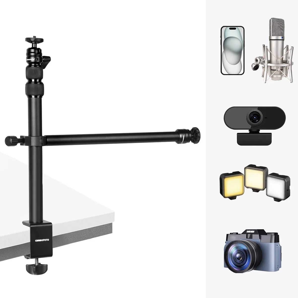 CAMBOFOTO Treppiedi da tavolo Supporto da tavolo multifunzionale con testa a sfera da 1/4", adatto per fotocamere, luci ad anello, microfoni, telefoni cellulari, ecc