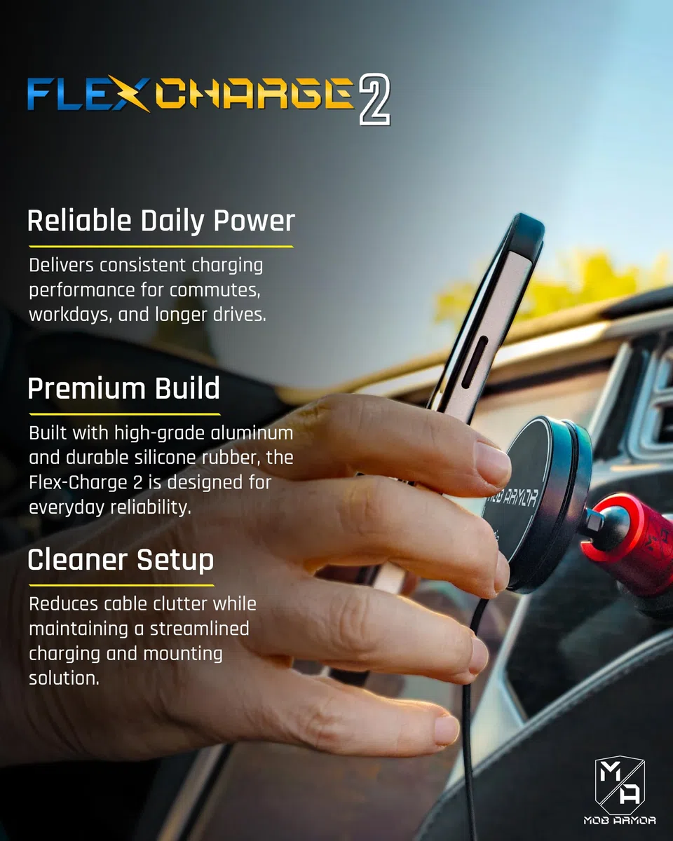 Mob Armor Flex Charge 2 – Qi2 & Magnet Caricatore per auto, stazione di ricarica wireless per iPhone e Android