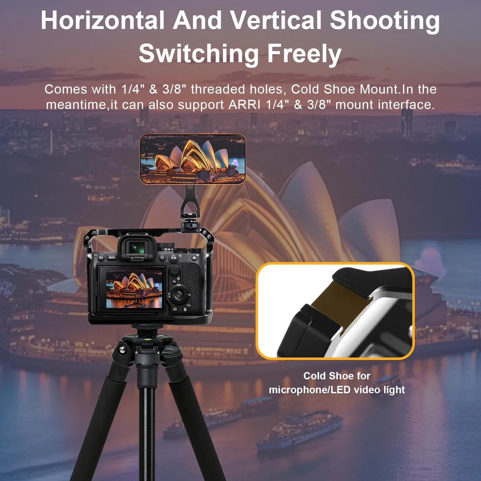 ILCE-7RM5/A7RM5/A7R5 Gabbia per fotocamera, Alpha A7R V Cage con attacco Cold Shoe per ARCA e compatibile con interfaccia ARRI 3/8" e per filmmaking o Vlog
