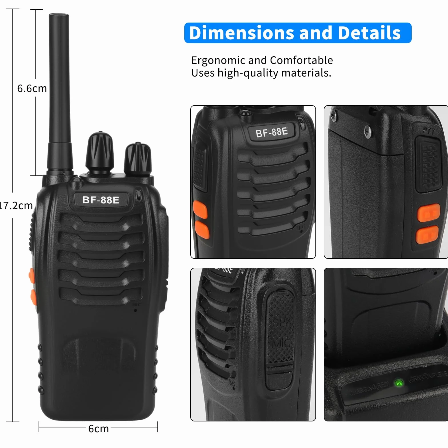 Walkie Talkie PMR446 Radio Ricetrasmettitore, 16 Canali Walkie-talkie Professionali Ricaricabili a Lungo Raggio con Auricolare e Luci LED Adatte per Sport All'Aperto, Cantiere (2 Pezzi, Nero)