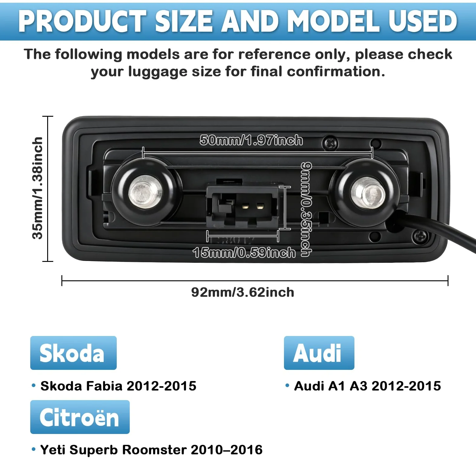 HD 1080P Telecamera Posteriore per Auto Sostituzione per Skoda Fabia Audi A1 A3 2012-2015 Yeti Superb Roomster 2010-2016, 170 Gradi Telecamera per Visione Notturna Grandangolare per Auto