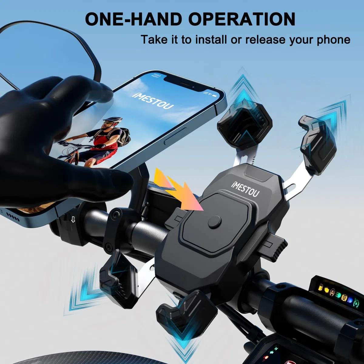 iMESTOU Supporto per Telefono con Caricatore USB C Wireless per Moto, con Anello SAE-O Rimovibile, Adatto per Telefoni da 5,5 a 7,25 Pollici con Spessore Fino a 15 mm, Larghezza < 93 mm