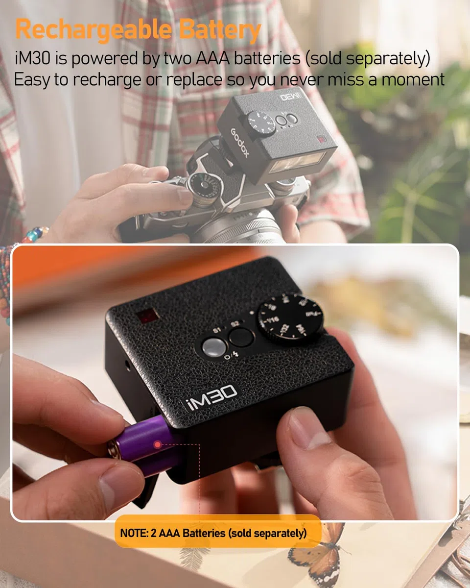 Godox iM30 Godox Flash GN15 con 7 livelli, CCT 6000K ± 200K, IM 30 mini flash manuale per Sony zv1/Sony zve10/Canon/Ricoh gr3/Fuji f1-230 flash full-power