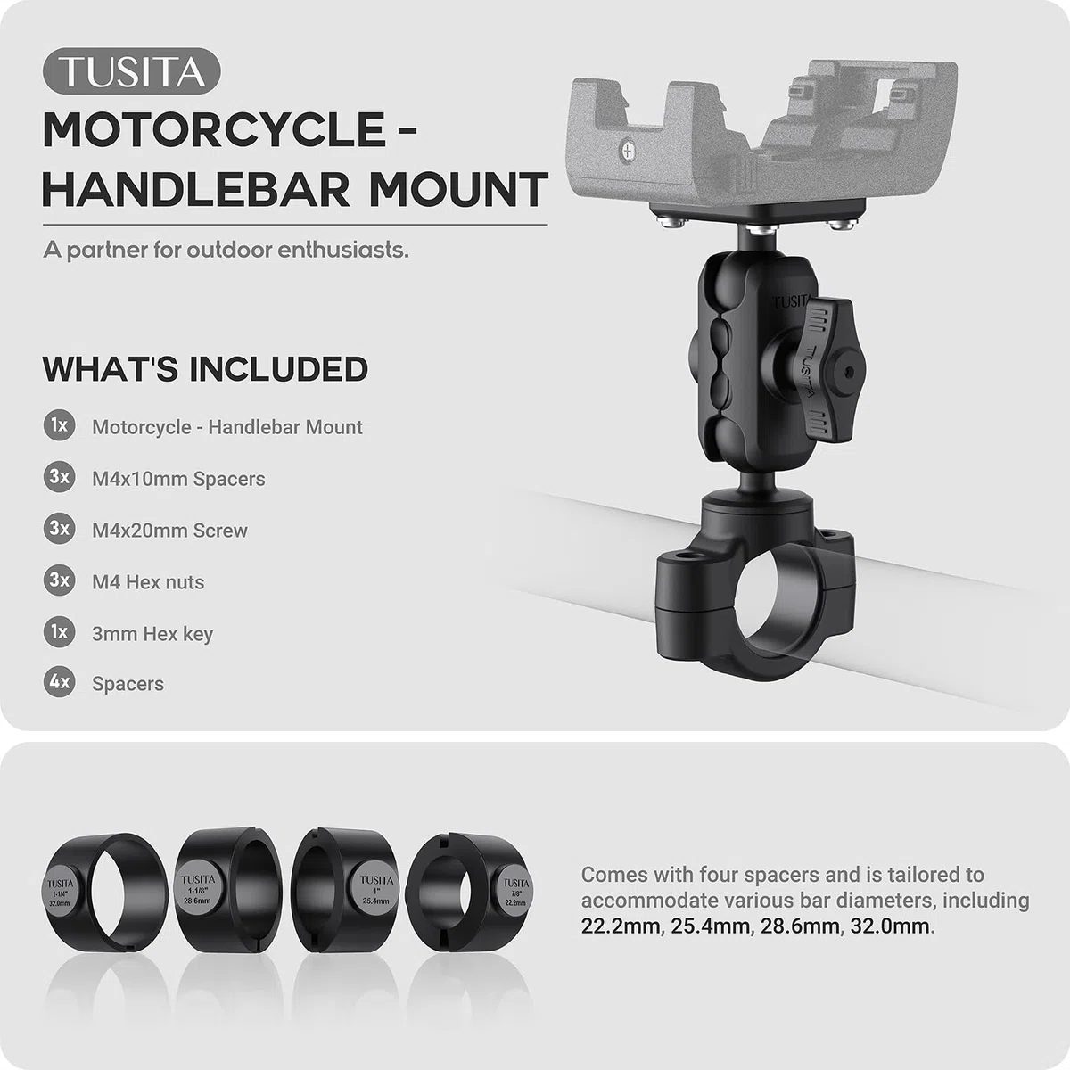 TUSITA Moto Supporto Compatibile con Garmin Montana, Zumo XT - Base Ferroviaria