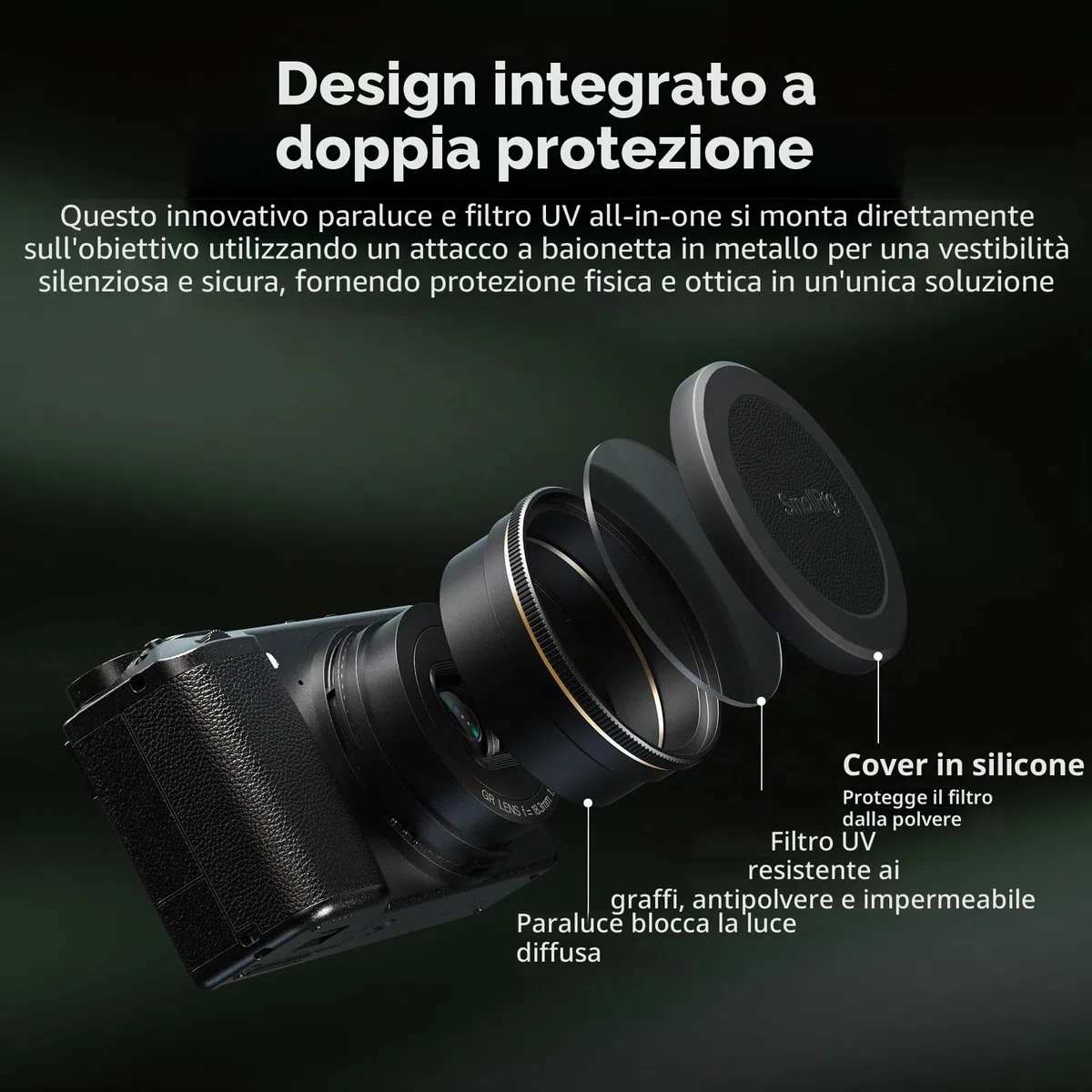 SMALLRIG Filtro UV e paraluce tutto in uno per RICOH GR IV GRIV con cappuccio protettivo in silicone, paraluce dedicato per ridurre la luce diffusa, rivestimenti multistrato, resistente ai graffi