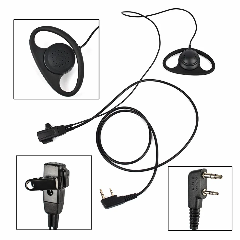 Auricolare walkie talkie a forma di D con microfono auricolare compatibile con Baofeng UV-5R UV-5RA 888S Kenwood HYT 2 pin radio bidirezionale (confezione da 4)