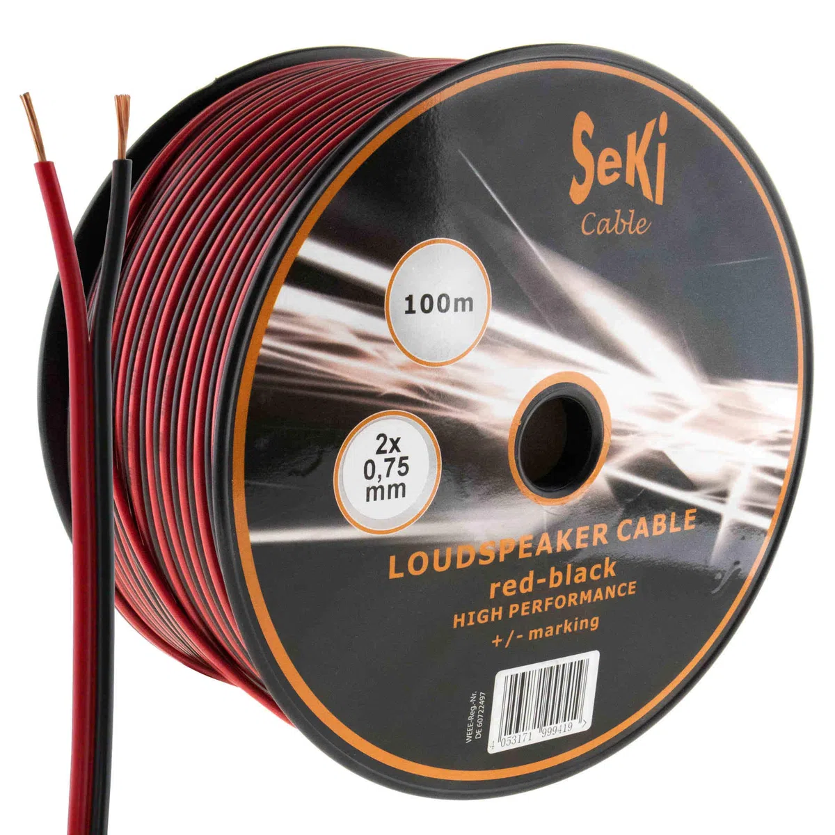 Cavo per altoparlante, 2 x 0,75 mm², 100 m, colore: rosso/nero, CCA