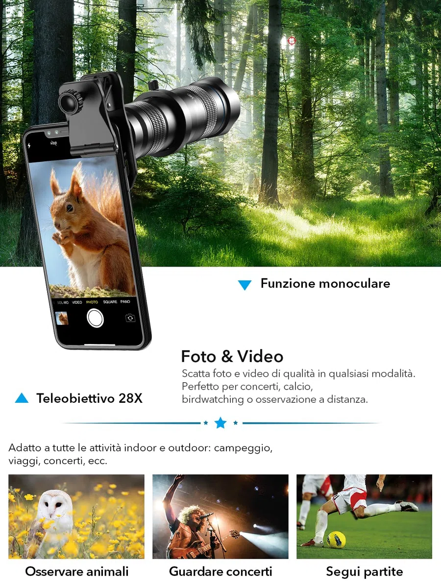 Apexel teleobiettivo per smartphone,obiettivo per smartphone ad alta potenza 28x HD Funziona con iPhone Samsung Pixel Android Qualsiasi smartphone