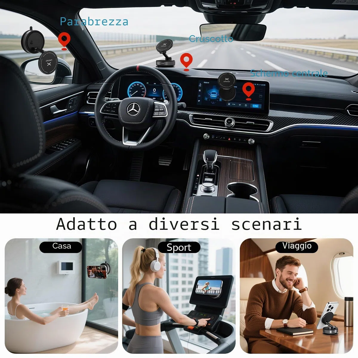 Supporto da auto magnetico con ventosa per telefono cellulare Magsafe, Supporto telefono auto a ventosa ultra regolabile 360° per iPhone 17 Pro Max 16 15 14 13 12 Air Plus (Nero)