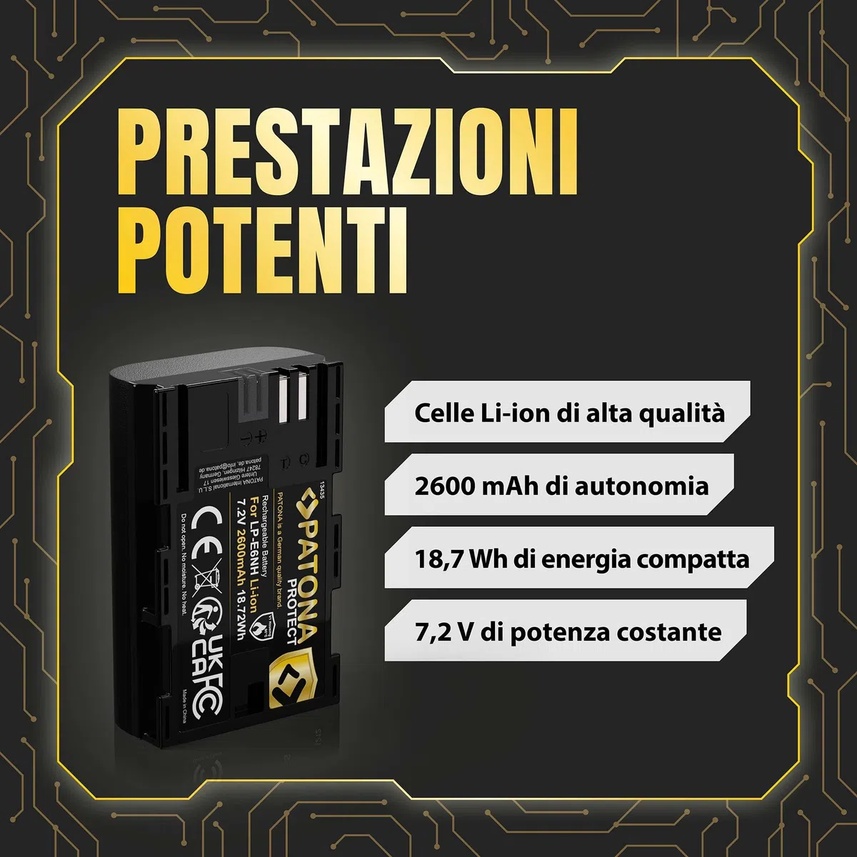PATONA 2x Protect Batteria LP-E6NH 2600mAh – ricambio per Canon LP-E6 LP-E6N LP-E6NH – compatibile con EOS R5 R6 R6II R7 5D III/IV 6D 7D 90D – sensore NTC e guscio V1 ignifugo