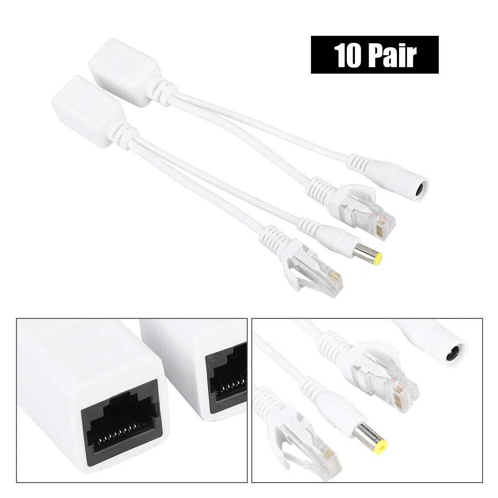 Tosuny 10 accoppiamenti PoE iniettore e splitter telecamera IP POE RJ45 cavo Over Ethernet adattatore iniettore + splitter DC 12 V