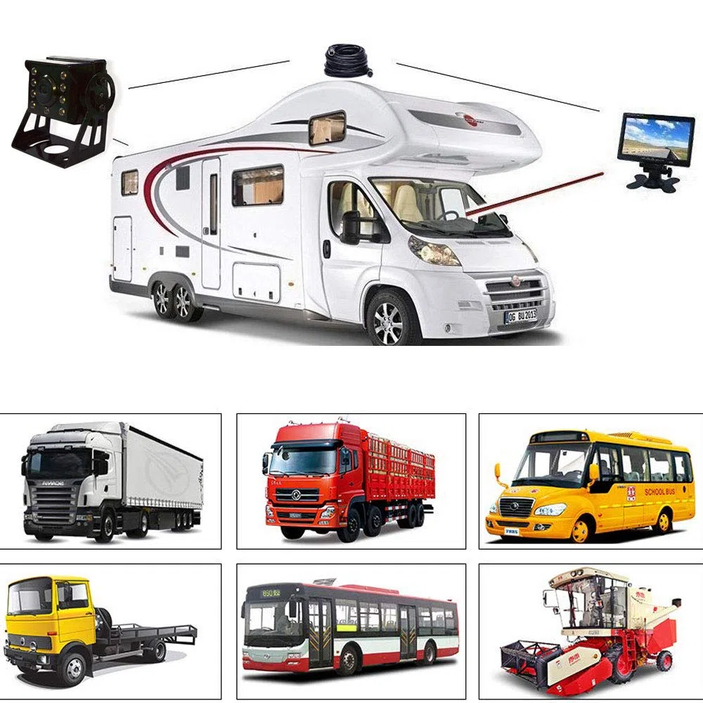 Telecamera posteriore a 4 pin da 7 pollici, impermeabile, visione notturna, sistema di parcheggio HD, per camion, roulotte, mietitrice per camper, retromarcia da 12 V-24 V
