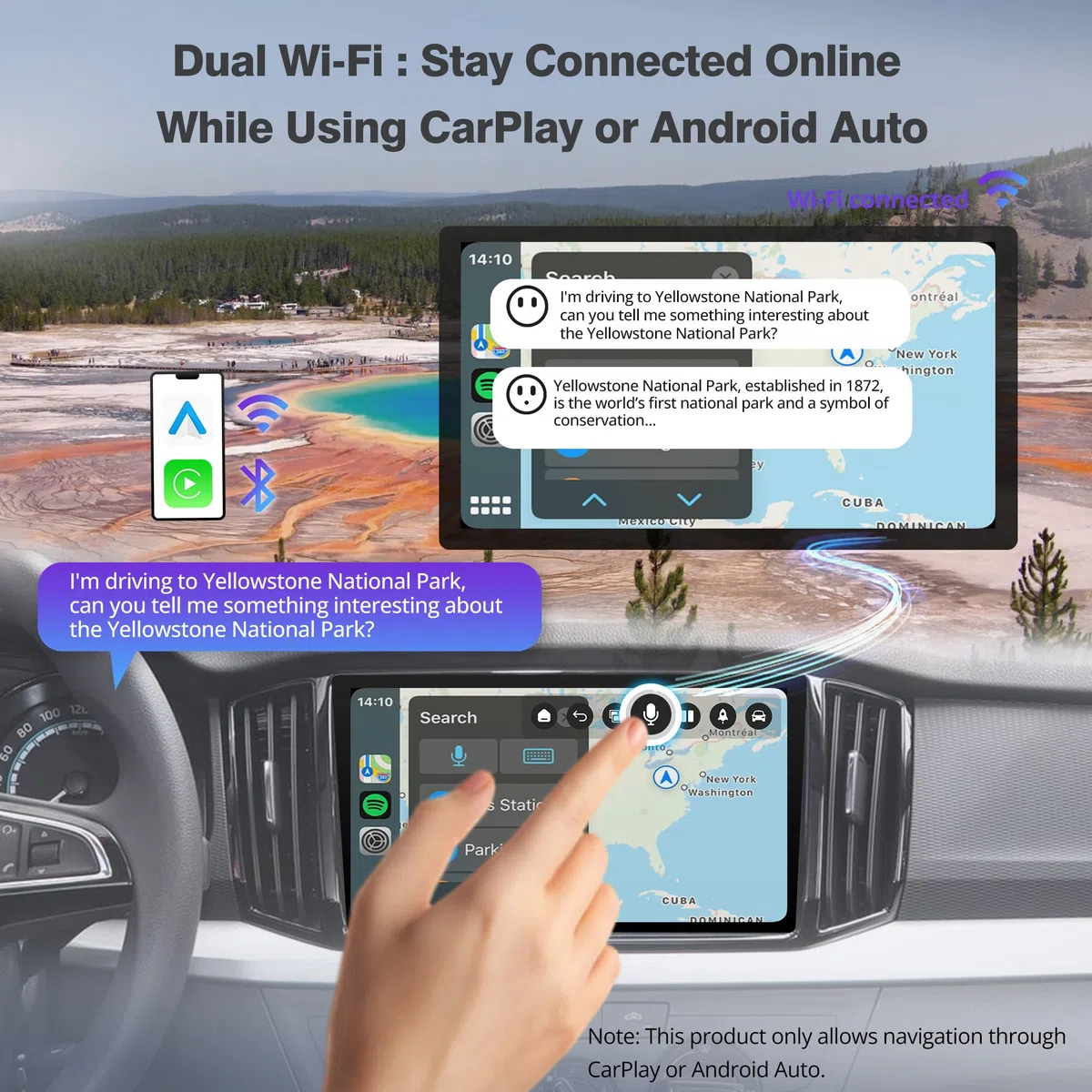 Wireless Carplay/Android Auto Adapter Car AI Box - Rende CP/AA wireless, doppio Wi-Fi 2.4G/5G, GPS, OBDII, OTA, 256GB, adattatore Carplay wireless con YouTube/Netflix, DriveChat AI (ChatGPT)
