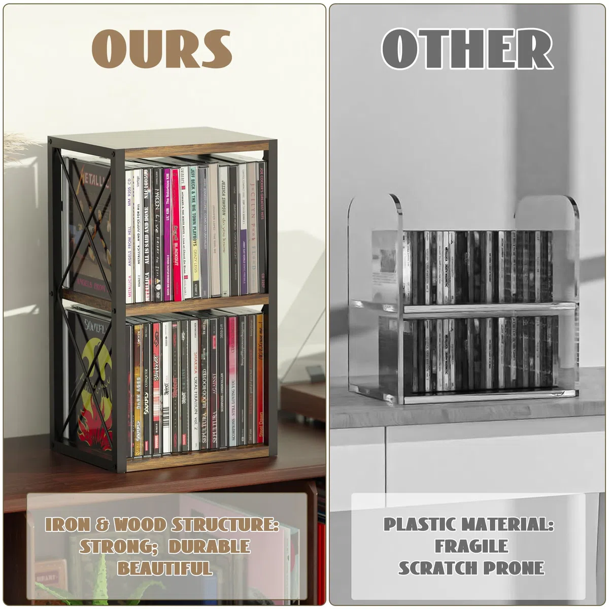Alyoen Organizer per CD a 2 ripiani, in legno, può contenere fino a 30 CD, porta CD per esposizione, ripiano per CD di alta qualità per casa e ufficio, ideale per gli appassionati di musica
