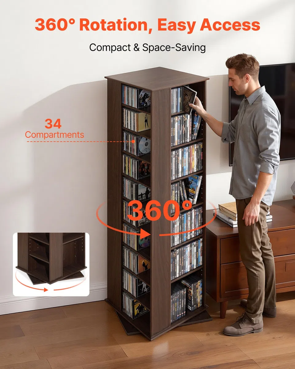 VEVOR Armadietto Portaoggetti Multimediale, Ripiano per DVD, Contenere Fino a 1040 CD, Ripiani CD Regolabili Gabinetto, Protegge Organizza Collezioni di Musica Film Videogiochi Cimeli Espresso