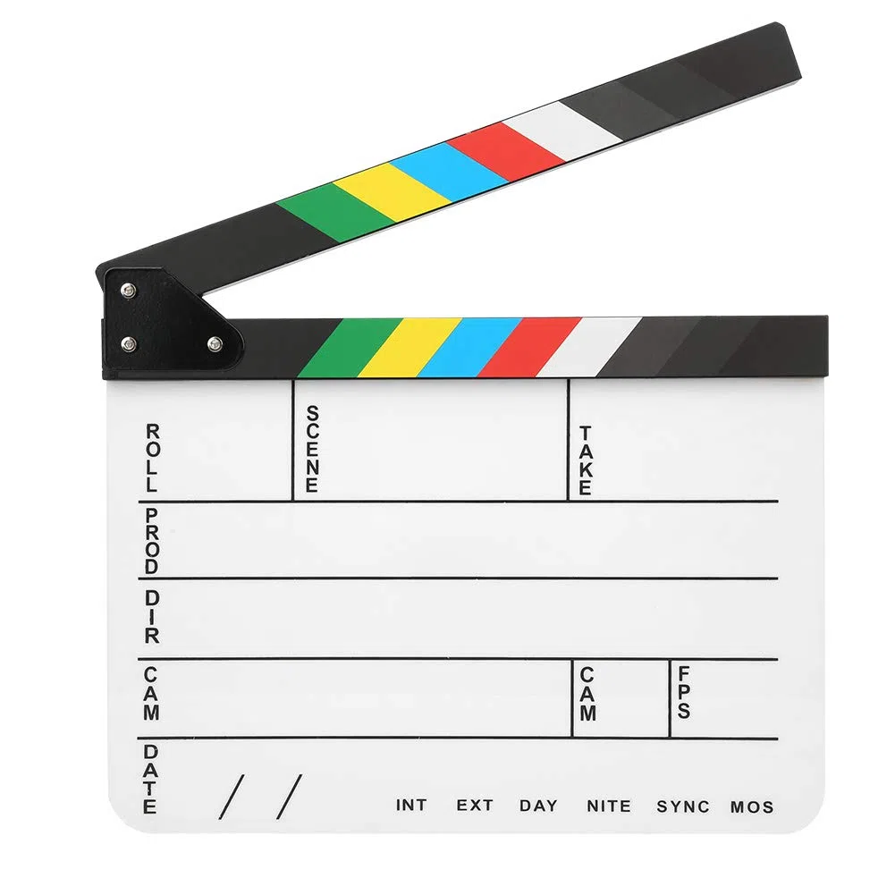 Ciak Professionale per Film in Acrilico 30x25 Cm, Strumento di Applauso del Regista per la Fotografia Cinematografica (Lavagna a strisce colorate (PAV1CWE4))