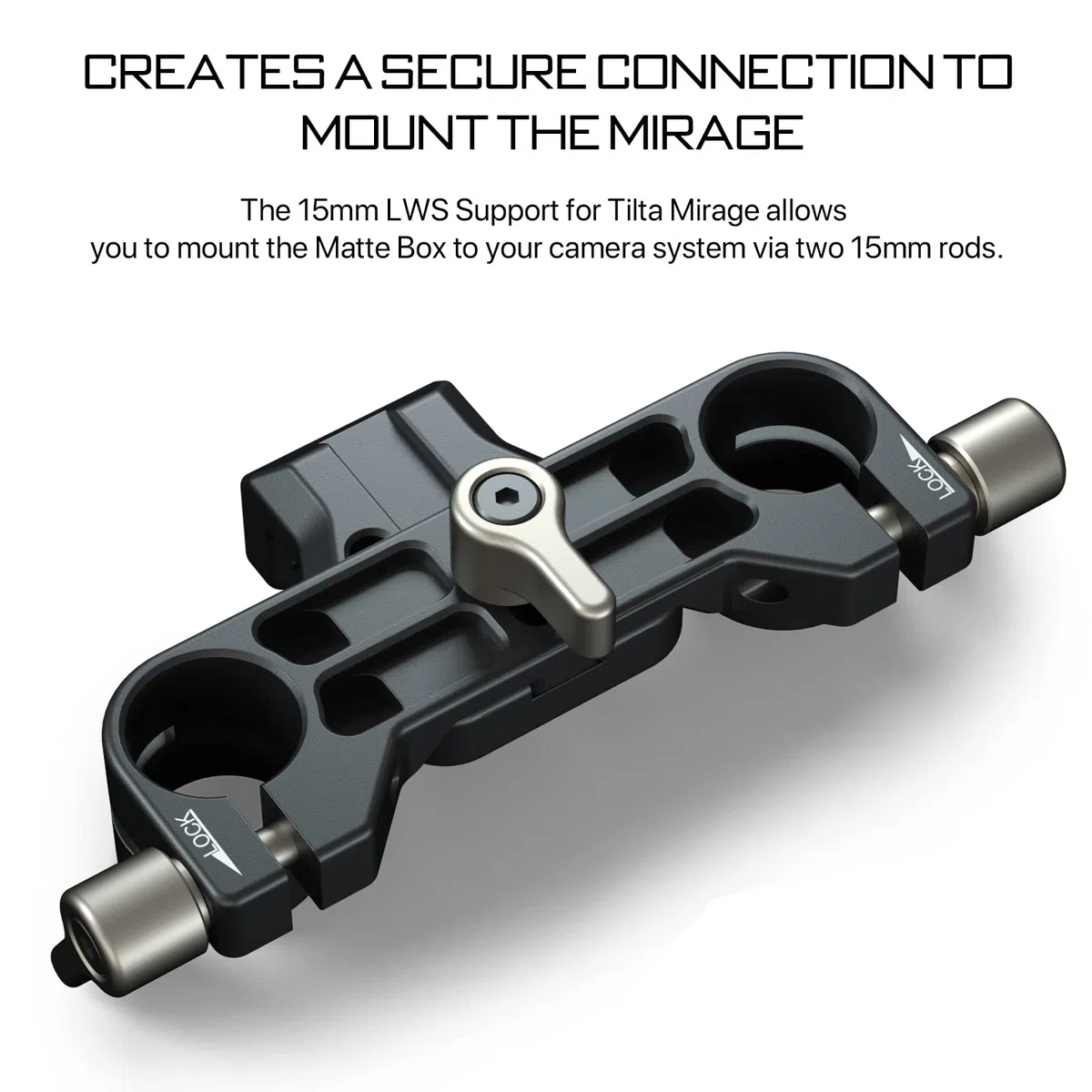 TILTA Supporto per asta LWS 15 mm per scatola opaca Tilta Mirage, perni di posizionamento per supporto per obiettivo a doppia asta Regolazione orizzontale MB-T16-LS