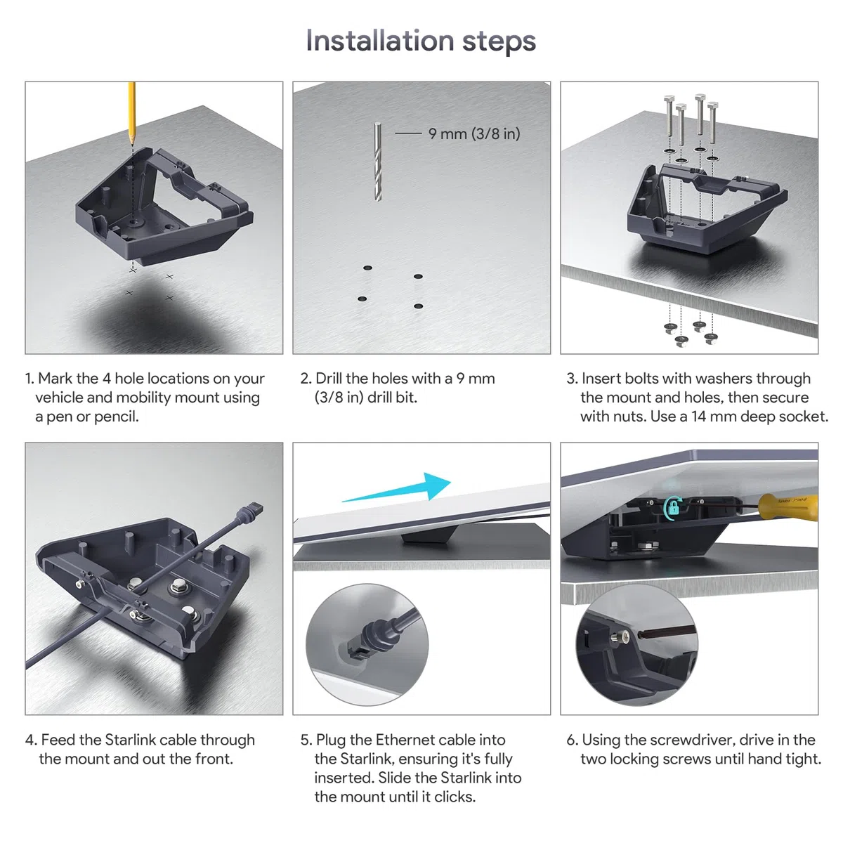 XLTTYWL Starlink Gen 3 Supporto, Supporto per Tetto per Mobilità Standard Starlink Gen3 per Starlink V3 Flat Standard Dishy Adatto per Camper, Legno, Metallo o Binari di Veicoli