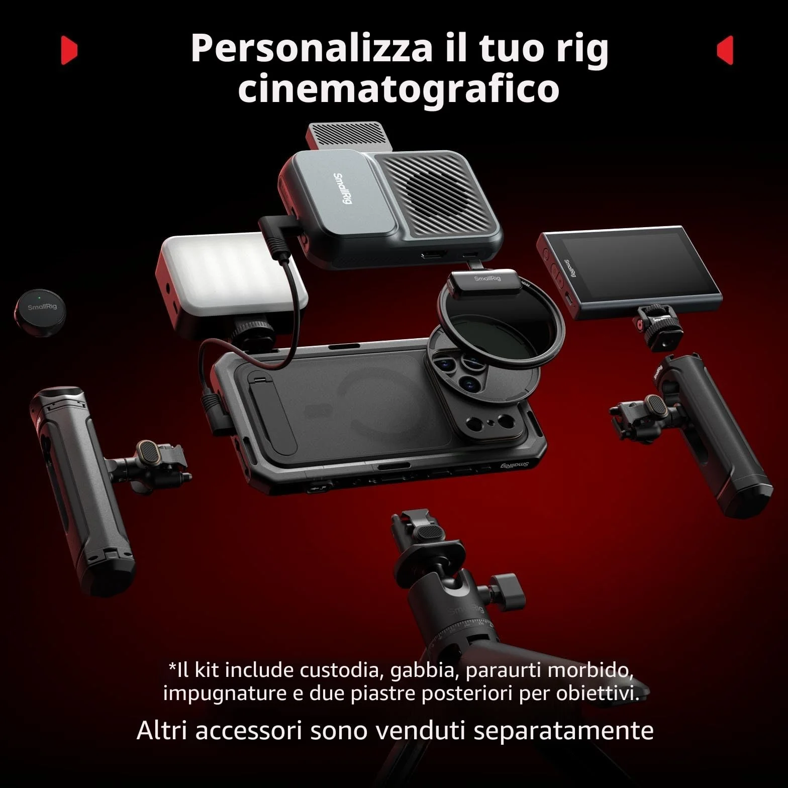 SMALLRIG Kit per doppia gabbia video per iPhone 17 Pro, supporto per telefono con maniglia laterale a sgancio rapido wireless, attacco a T da 17 mm e piastra posteriore per obiettivo - 5540