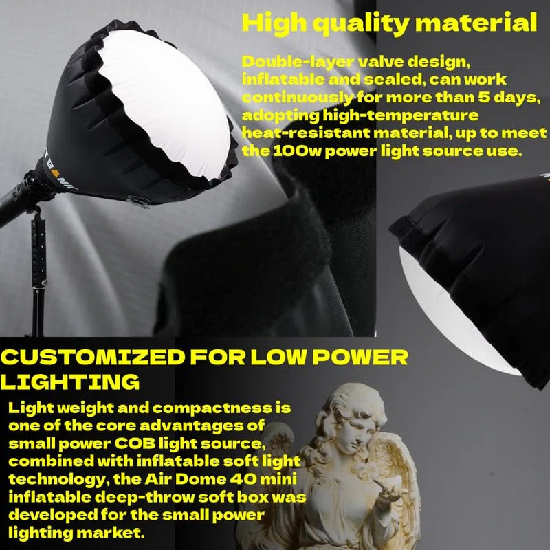 Flynoodle Air Dome 40 Mini Softbox gonfiabile, Soft Light Box per 8-10 cm, copertura standard Bowens, supporto COB video, portatile, pieghevole, per fotografia/video/streaming live