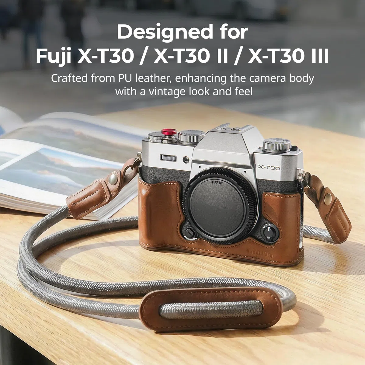 SMALLRIG X-T30 III Borsa semi-in pelle con tracolla per FUJIFILM X-T30 / X-T30 II/X-T30 III, borsa per fotocamera in stile retrò con telaio in alluminio e pulsante di scatto, marrone, 123.0 x 45.7 x