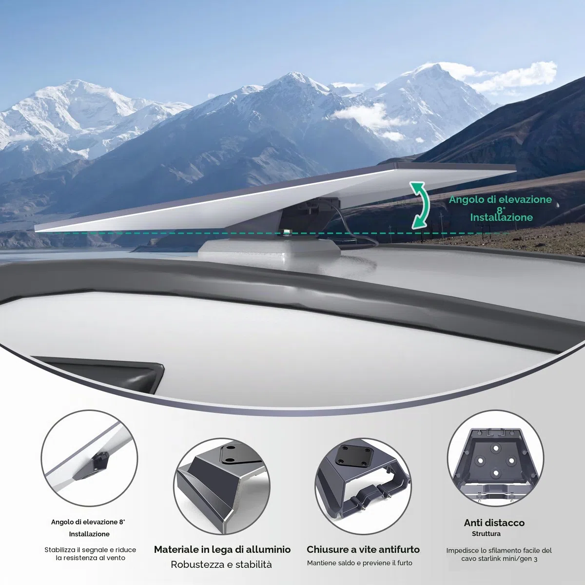 XLTTYWL Starlink Gen 3 Supporto, Supporto per Tetto per Mobilità Standard Starlink Gen3 per Starlink V3 Flat Standard Dishy Adatto per Camper, Legno, Metallo o Binari di Veicoli
