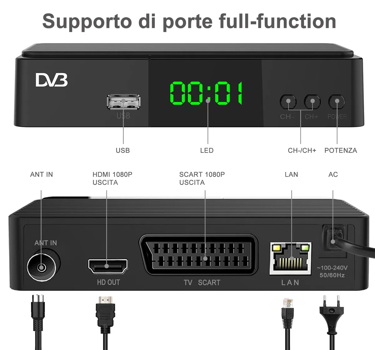 Decoder Digitale Terrestre 2024 - DVB-T2/C Decoder, Support Scart, HDMI Output, LAN Input, New signal HEVC Main 10 H265, 4TB PVR Recording