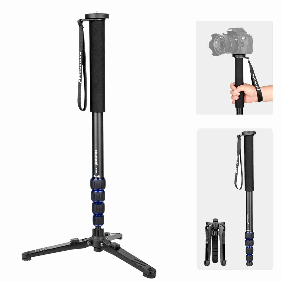 Koolehaoda Monopiede estensibile per fotocamera in lega di alluminio con base di supporto per treppiede, 5 sezioni 52 cm-168 cm regolabile per fotocamere reflex, carico utile fino a 7 kg