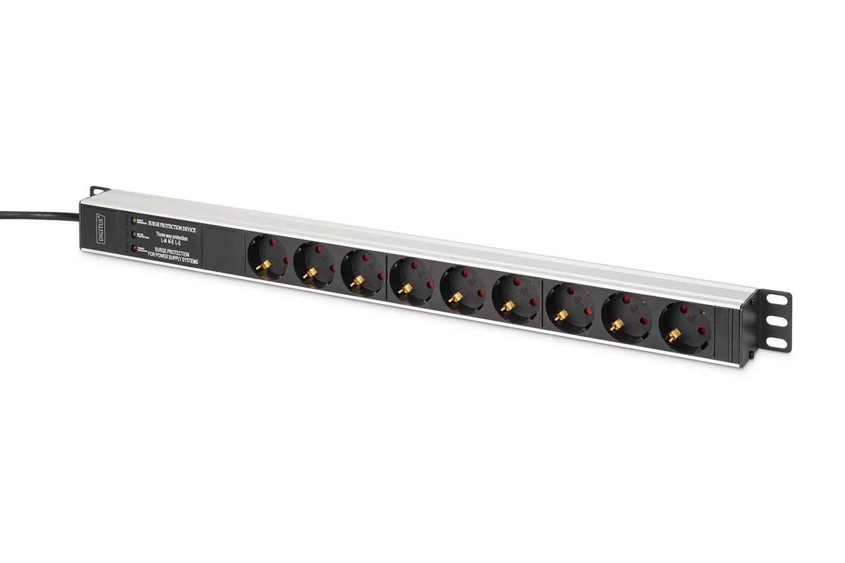 DIGITUS DN-95438 – Presa multipla – 9 prese – Filtro di rete e protezione da sovratensione – Montaggio verticale in armadio di rete o server – 230 V CA 50/60 Hz 16 A 3600 W