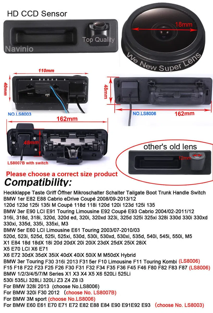 HD CCD IP68 maniglia per bagagliaio posteriore a colori, telecamera di retromarcia visione notturna sistema di parcheggio impermeabile resistente agli urti per BMW MK6 F11 X4 F26 X3 F25 MK2 X5 F15