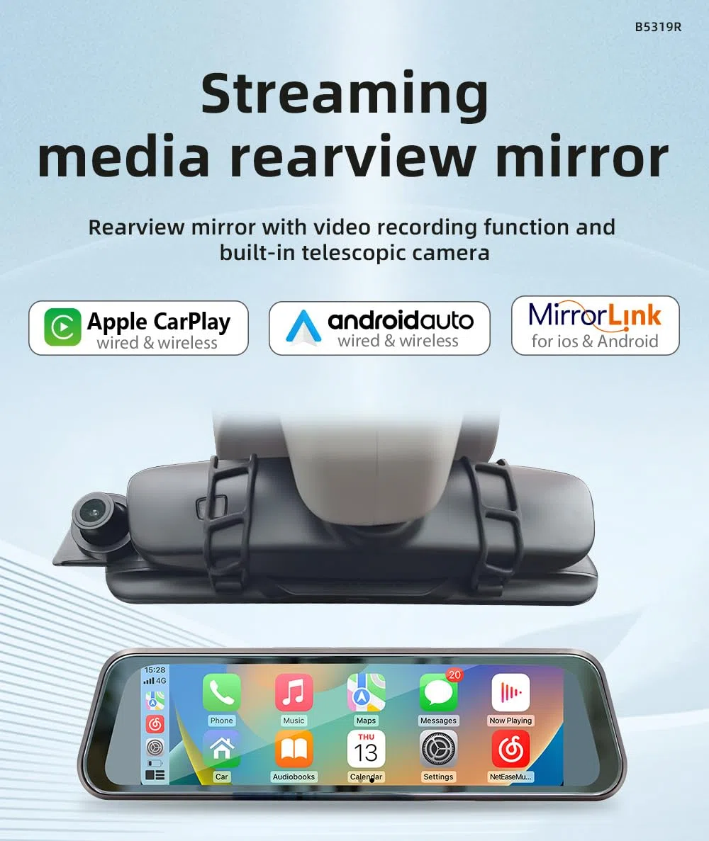 Touch screen da 9,36 pollici specchietto retrovisore auto stereo videoregistratore Dash Cam/Wireless CarPlay Android Auto Multimedia Player/Bluetooth compatibile MP5/Mirrolink/Trasmettitore FM/BT